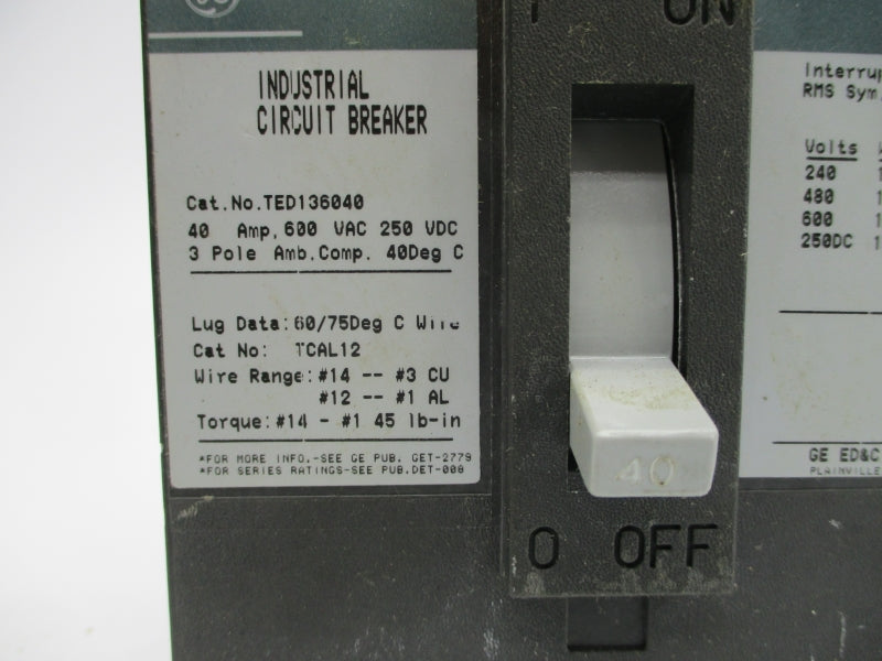 GENERAL ELECTRIC TED136040WL 600VAC 40A (GREEN) NSMP