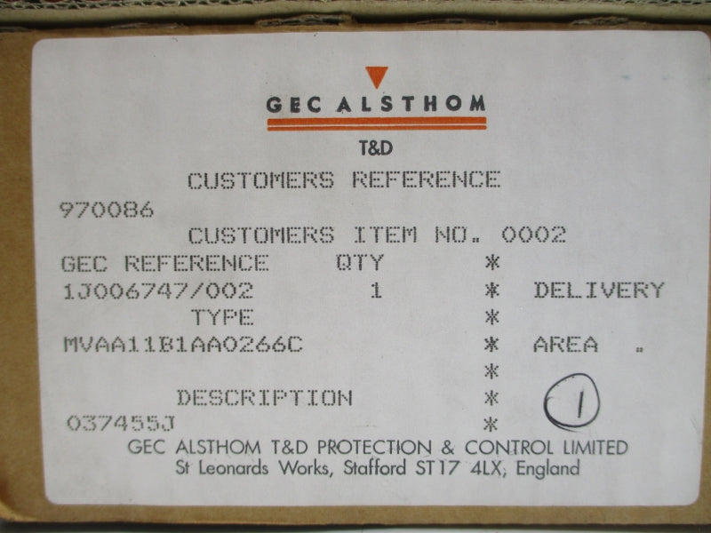 GEC ALSTHOM MVAA11B1AA0266C 30/34V NSMP