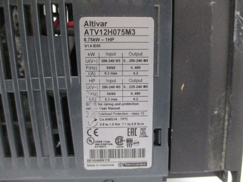 SCHNEIDER ELECTRIC ATV12H075M3 200-240V 6.3A NSNP