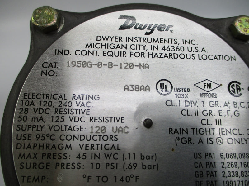 DWYER 1950G-0-B-120-NA 240VAC 10A NSMP