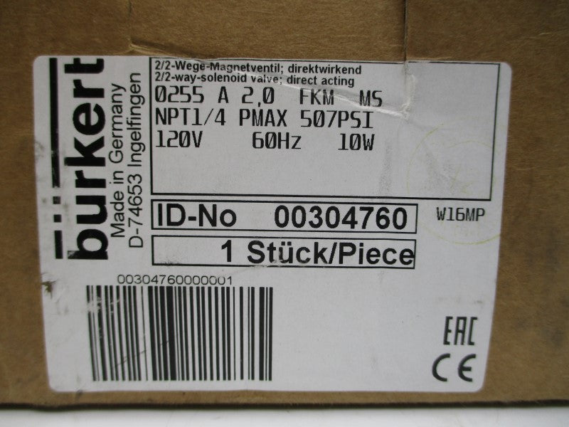 BURKERT 00304760 0255 A 2.0 FKM MS 120V 507PSI NSMP