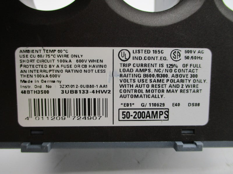 SIEMENS 48BTH3S00 3UB8133-4HW2 600VAC 50-200A NSNP