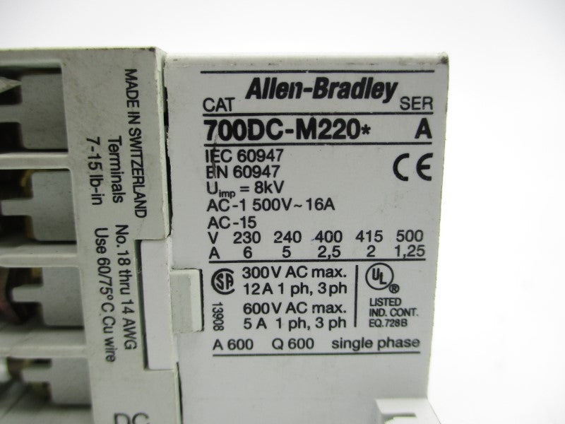 ALLEN BRADLEY 700DC-M220J SER. A 24VDC 16A UNMP