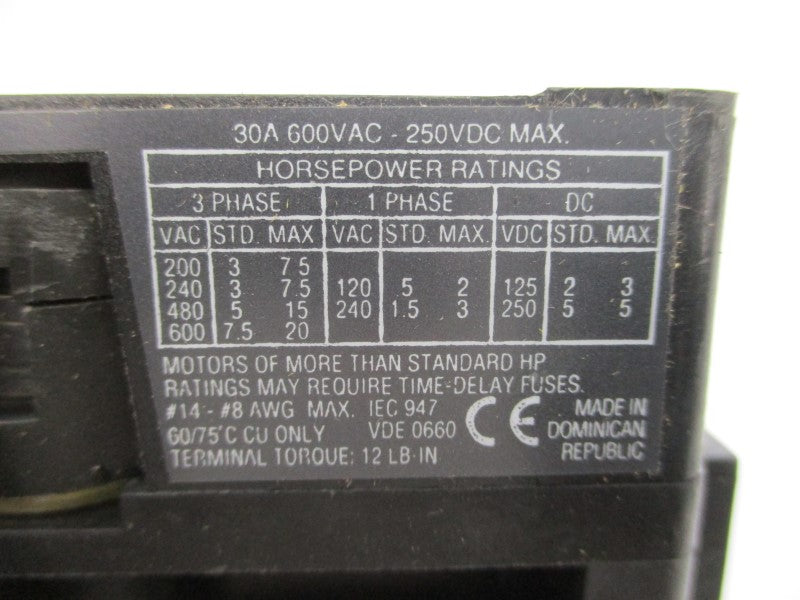 INDUSTRIAL SPARE PART 194R-NN030P3 SER. B 600VAC 30A NSNP