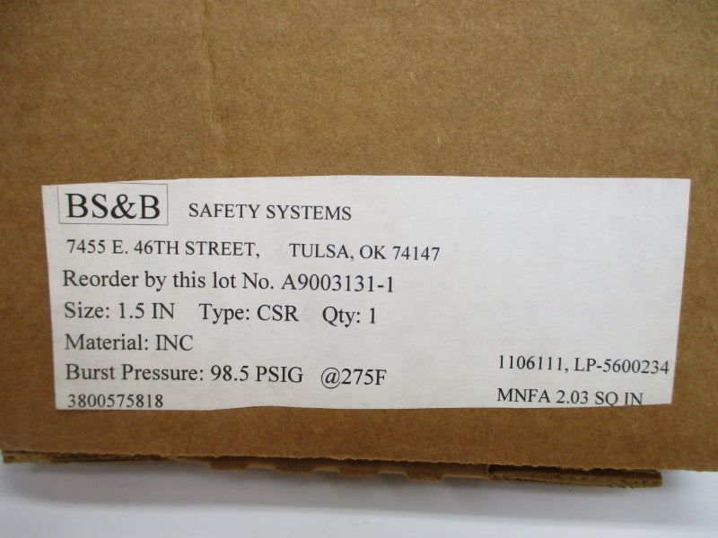 BS&B SAFETY SYSTEMS A9003131-1 98.5PSI 275'F 1.5" NSMP