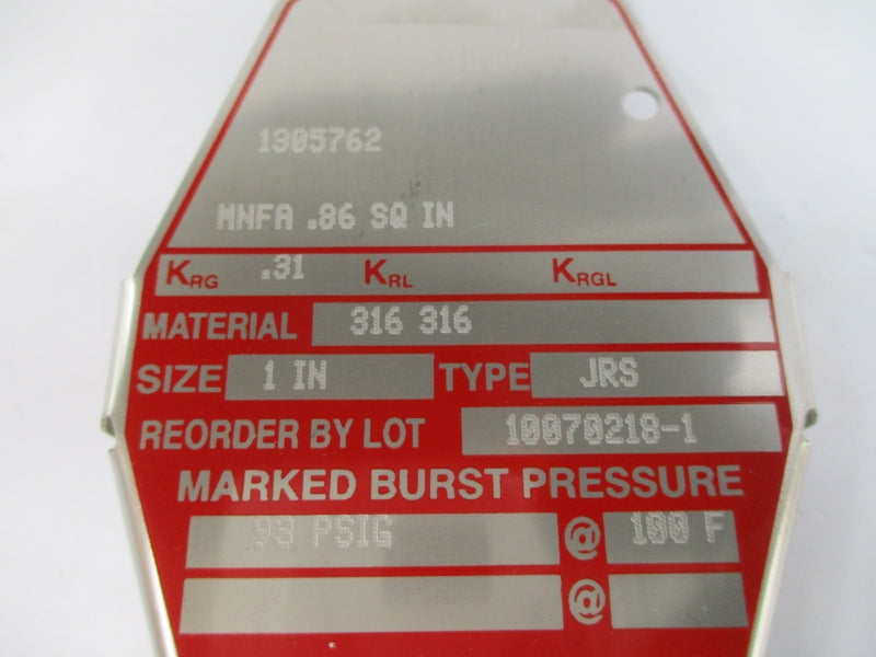 BS&B SAFETY SYSTEMS 1305762 93PSI 100'F 1" NSMP