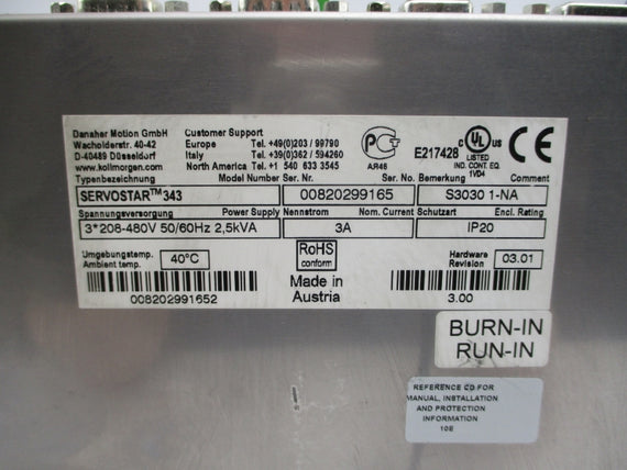 DANAHER MOTION S30301-NA SERVOSTAR343 208-480V 3A UNMP
