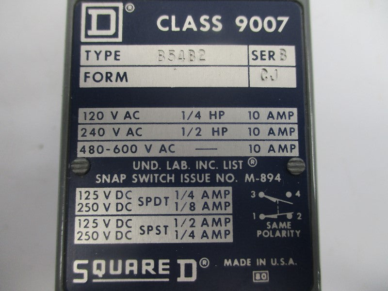 SQUARE D 9007B54B2 SER. B 600VAC 10A NSNP