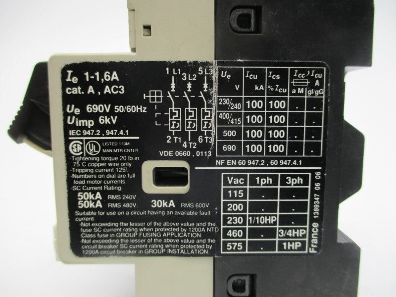 TELEMECANIQUE GV2-M06 690V 1-1.6A NSNP