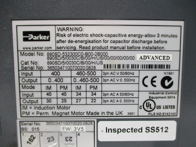 PARKER 890SD/5/0030C/B/00/H/US 460-500VAC NSNP