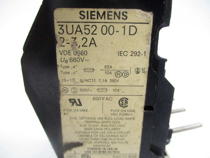 SIEMENS 3UA5200-1D 660V 2-3.2A UNMP