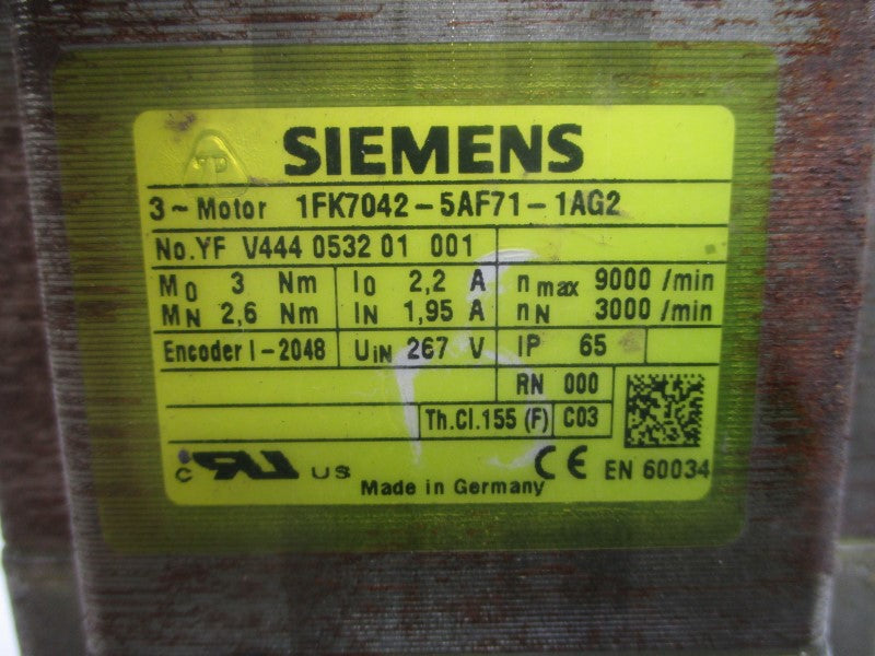 SIEMENS 1FK7042-5AF71-1AG2 267V 1.95/2.2A NSMP