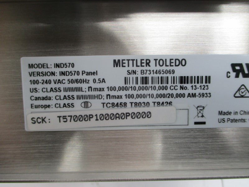 METTLER TOLEDO IND570 T57000P1000A0P0000 100-240VAC 0.5A NSMP