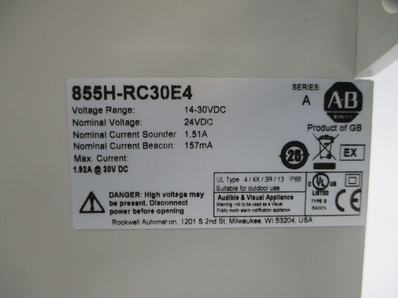 ALLEN BRADLEY 855H-RC30E4 SER. A 14-30VDC 1.92A (BR/WH) NSMP