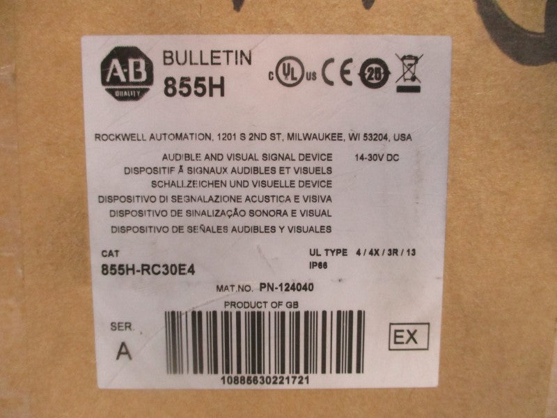 ALLEN BRADLEY 855H-RC30E4 SER. A 14-30VDC 1.92A (BR/WH) NSMP