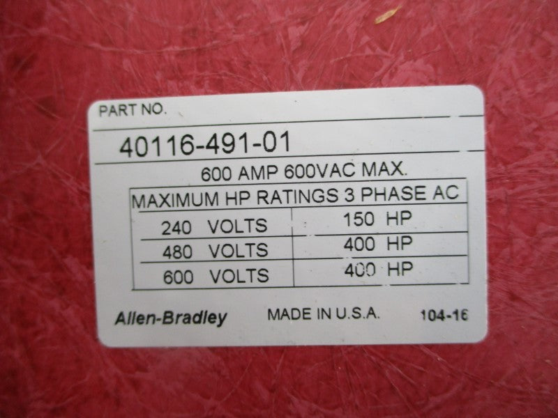 ALLEN BRADLEY 40116-491-01 600VAC 600A NSNP