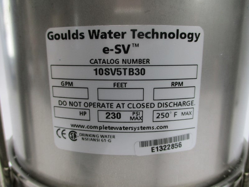 GOULDS WATER TECHNOLOGY 10SV5TB30 230PSI NSMP