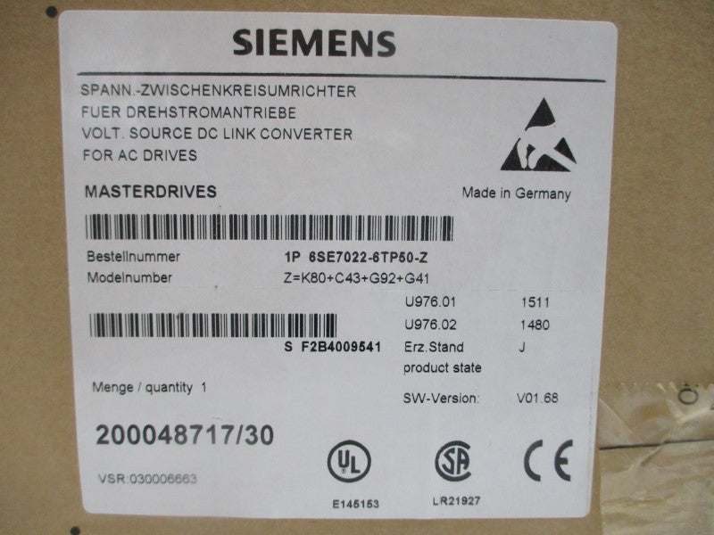 SIEMENS 6SE7022-6TP50-Z 510-650VDC 76.5A NSMP