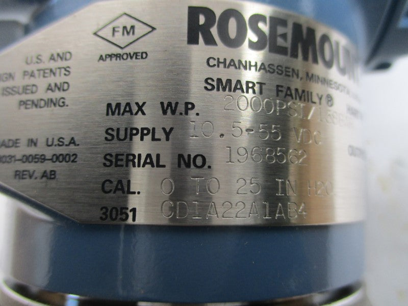 ROSEMOUNT 3051CD1A22A1AB4 10.5-55VDC 2000PSI NSMP