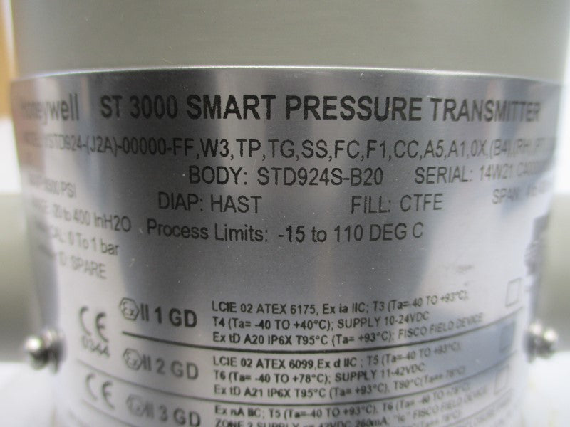 HONEYWELL YSTD924-(J2A)-00000-FF,W3,TP,TG,SS,FC,F1,CC,A5,A1,0X,(B4) 4500PSI NSMP