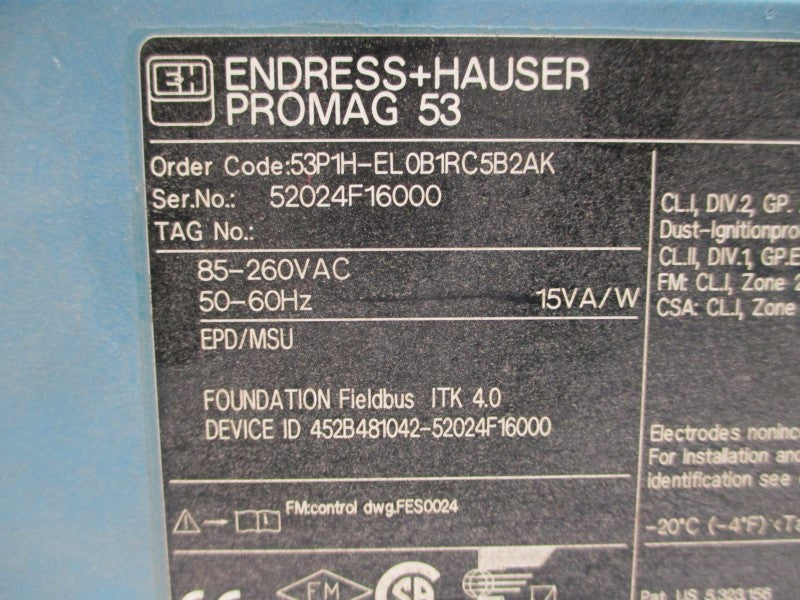 ENDRESS+HAUSER 53P1H-EL0B1RC5B2AK 85-260VAC UNMP