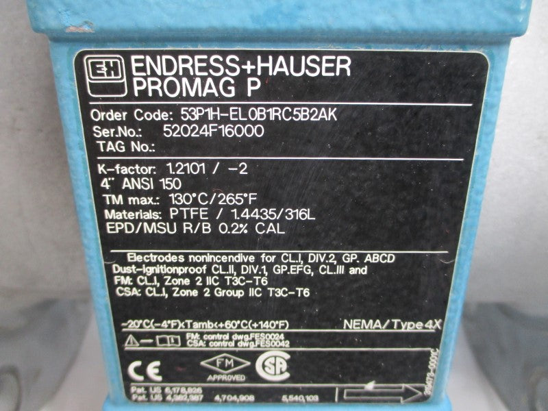 ENDRESS+HAUSER 53P1H-EL0B1RC5B2AK 4" UNMP