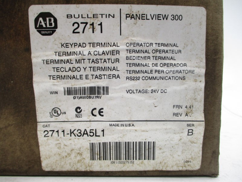 ALLEN BRADLEY 2711-K3A5L1 SER. B F/W 4.41 24VDC .25A NSMP