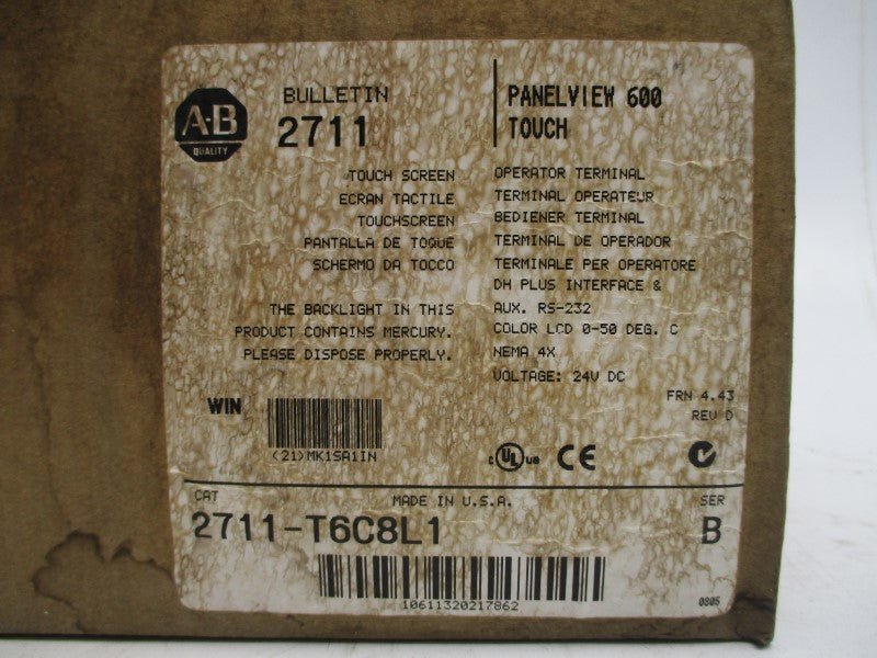 ALLEN BRADLEY 2711-T6C8L1 SER. B F/W 4.43 24VDC NSMP