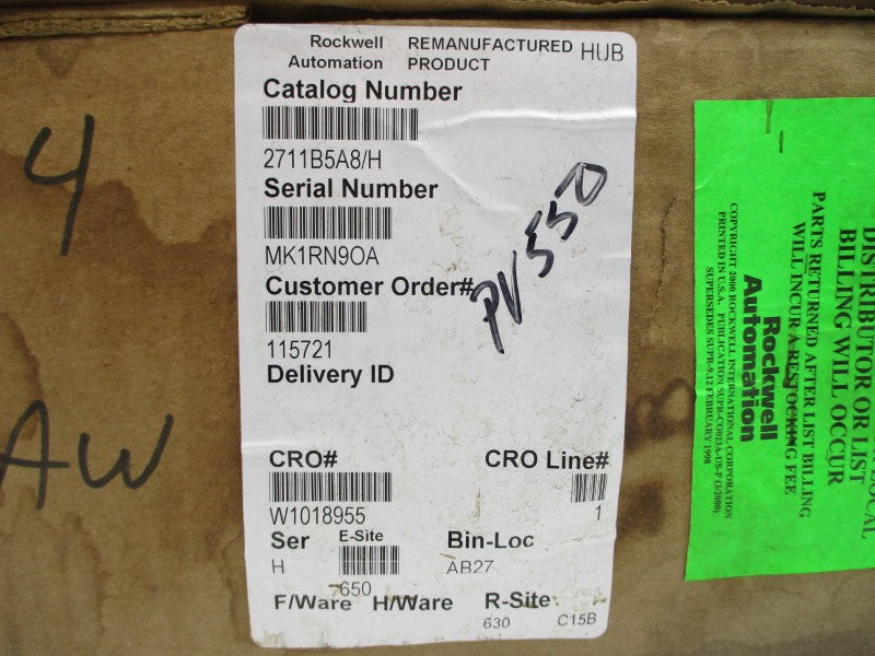 ALLEN BRADLEY 2711-B5A8X SER. H F/W 4.46 100-240VAC 0.25-0.15A REMAN