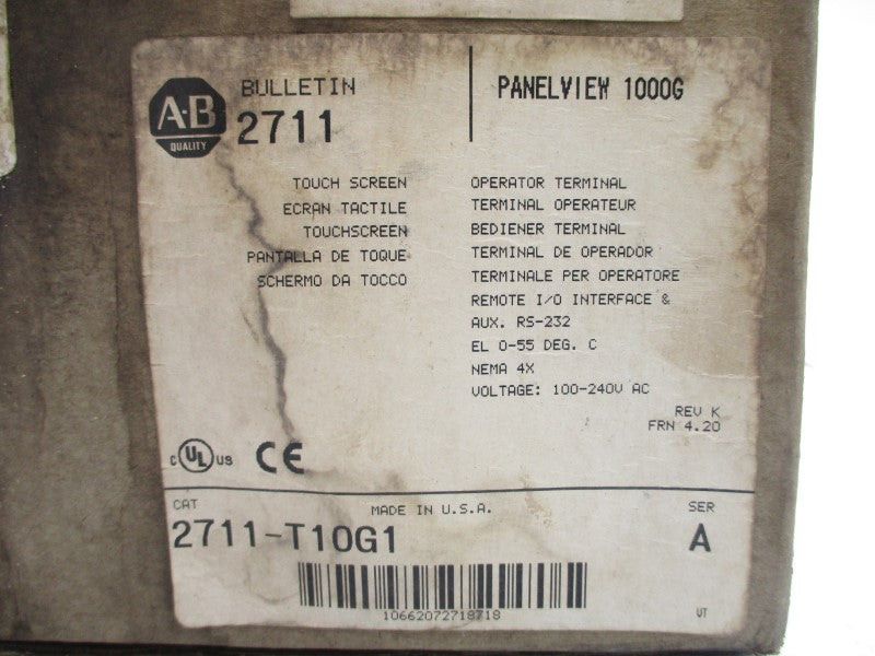 ALLEN BRADLEY 2711-T10G1 SER. A F/W 4.20 100-240VAC 0.8-0.4A NSMP