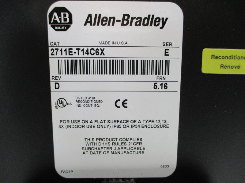 ALLEN BRADLEY 2711E-T14C6X SER. E F/W 5.16 REMAN