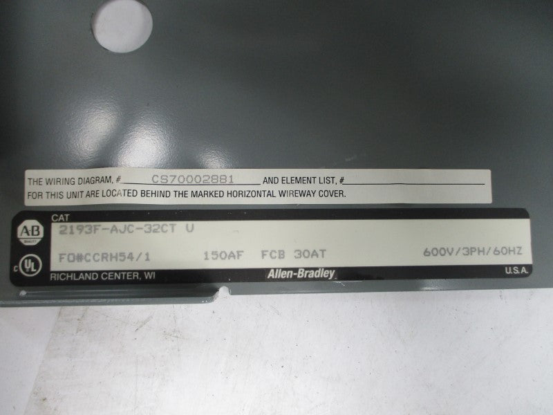 ALLEN BRADLEY 2193F-AJC-32CT SER. U 600V NSMP