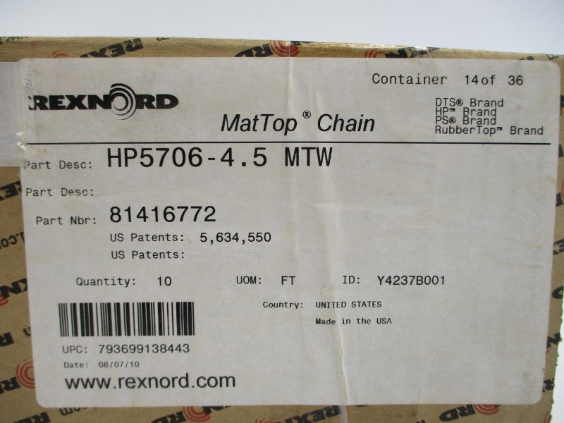 REXNORD HP5706-4.5MTW 81416772 10' NSMP