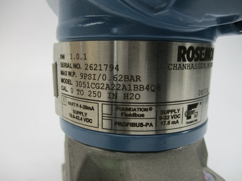 ROSEMOUNT 3051CG2A22A1BB4Q8 10.5-42.4VDC 9PSI NSMP
