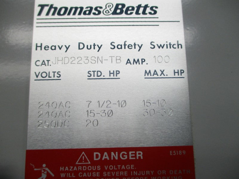 THOMAS&BETTS JHD223SN-TB 240VAC 100A NSMP