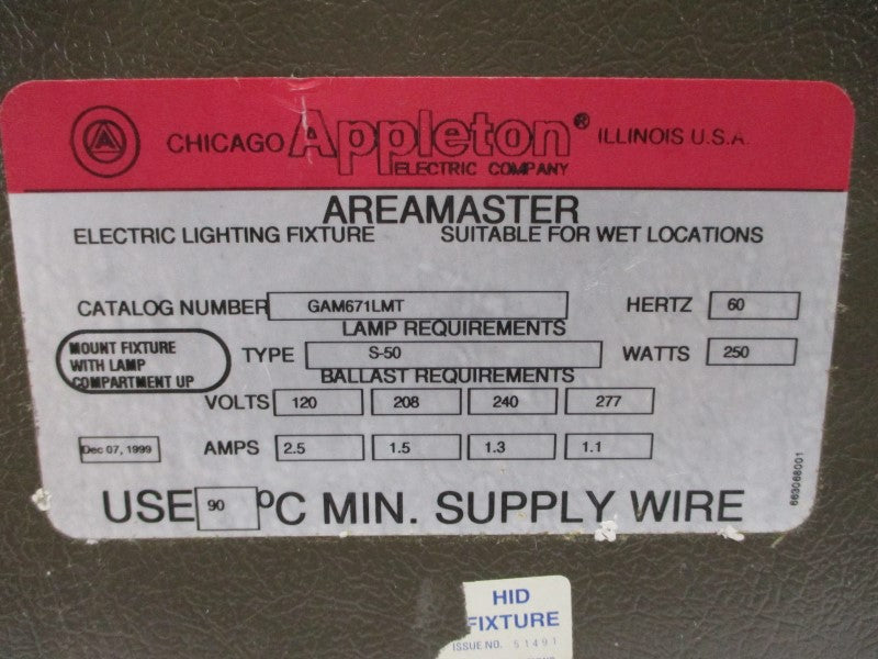 APPLETON G-AM671L-MT 277V 1.1A NSMP