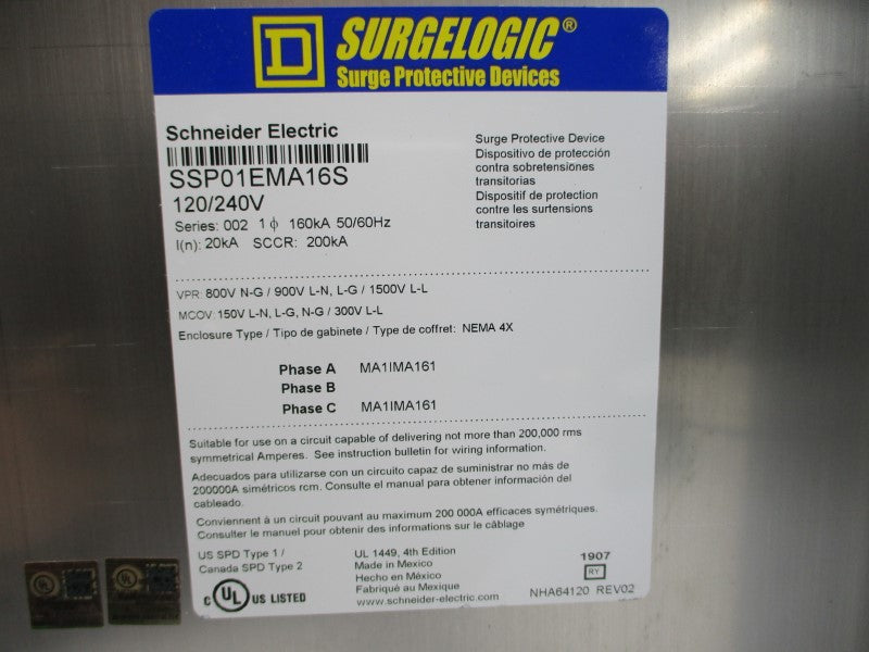 SQUARE D SSP01EMA16S SER. 002 120/240V NSNP