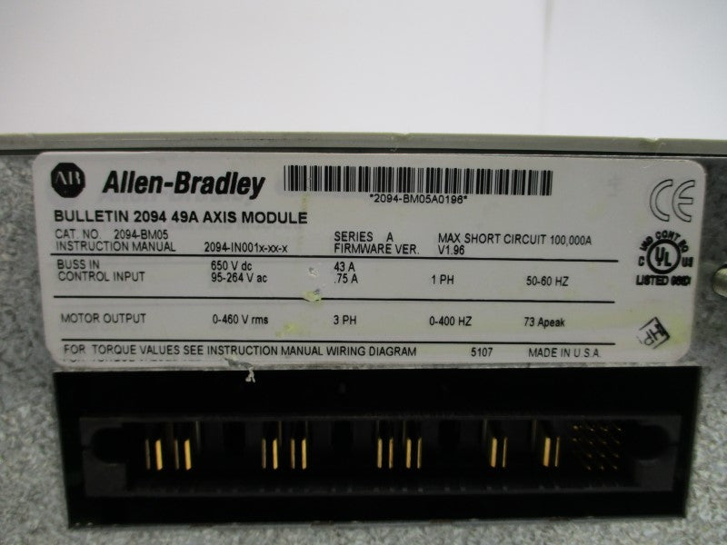 ALLEN BRADLEY 2094-BM05 SER. A F/W V1.96 650VDC 43A NSNP