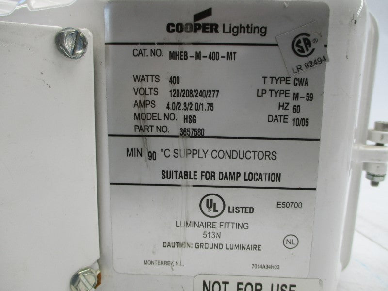 COOPER LIGHTING MHEB-M-400-MT 277V 1.75A UNMP