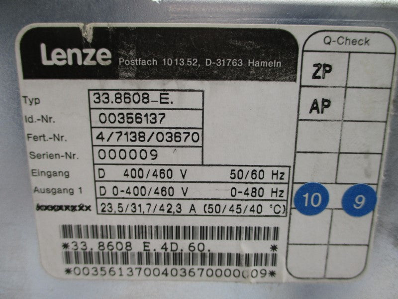 LENZE 33.8608-E 00356137 400/460V 23.5/31.7/42.3A NSNP