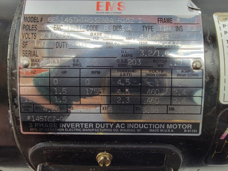 EMS 6E145THTR5326BAR152 230/460V 4.8/2.4A UNMP