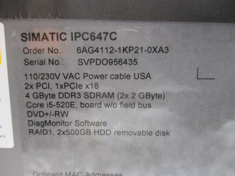 SIEMENS 6AG4112-1KP21-0XA3 110/230VAC NSNP