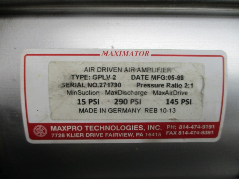 MAXPRO TECHNOLOGIES GPLV2 290PSI NSNP