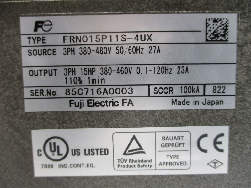 FUJI ELECTRIC FRN015P11S-4UX 380-480V 27A NSMP