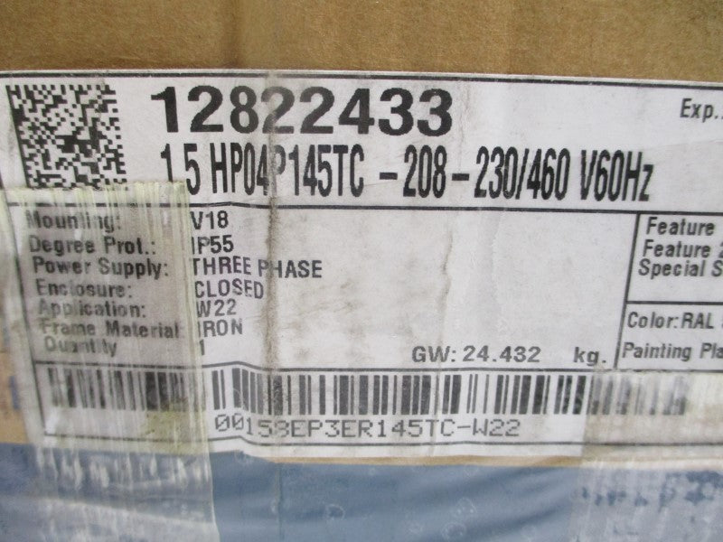 WEG 00158EP3ER145TC-W22 208-230/460V 4.53-4.22/2.11A NSMP
