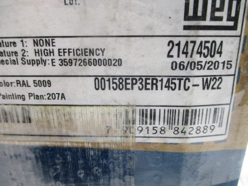 WEG 00158EP3ER145TC-W22 208-230/460V 4.53-4.22/2.11A NSMP