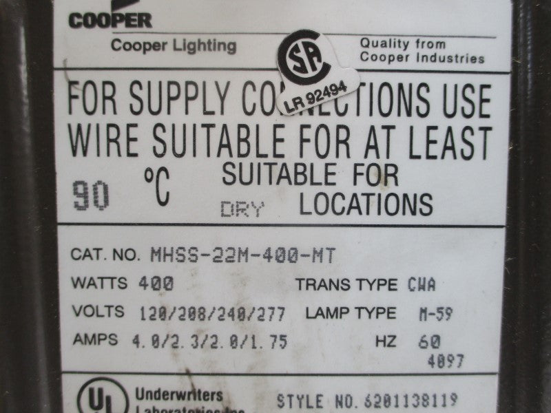 LUMARK LIGHTING MHSS-22M-400-MT 120/208/240/277V 4.0/2.3/2.0/1.75A NSMP