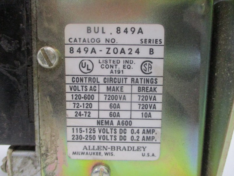 ALLEN BRADLEY 849A-Z0A24 SER. B 220/240V 60A UNMP