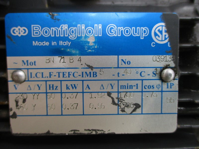 BONFIGLIOLI GROUP BN71B4 039133 230/460V 1.92/0.96A NSNP