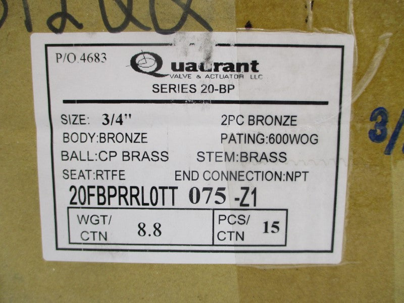 QUADRANT 20FBPRRL0TT B12QQ SER. 20-BP 3/4" (PKG OF 15) NSMP